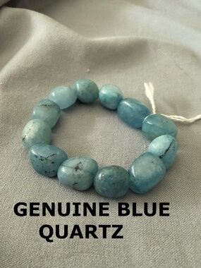 BRACELET GENUINE BLUE QUARTZ, NUGGETS ¾ X ½ INCHES, STRETCHY ELASTIC, NEW WITH